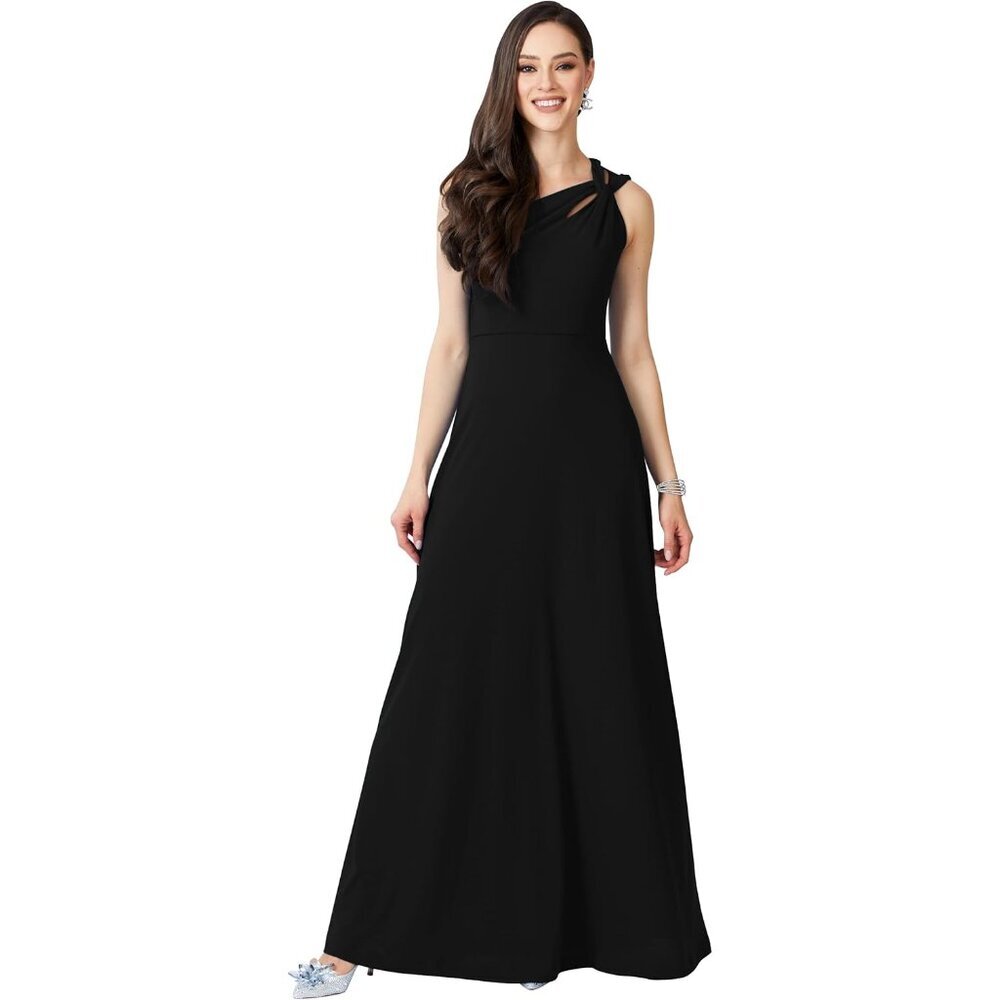 Womens Maxi Dress Black Stretch Crepe Plus Size Sleeveless Evening Gown